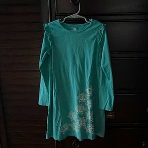 Tea NWT Size 7 Teal Dress with Embroidered Flowers